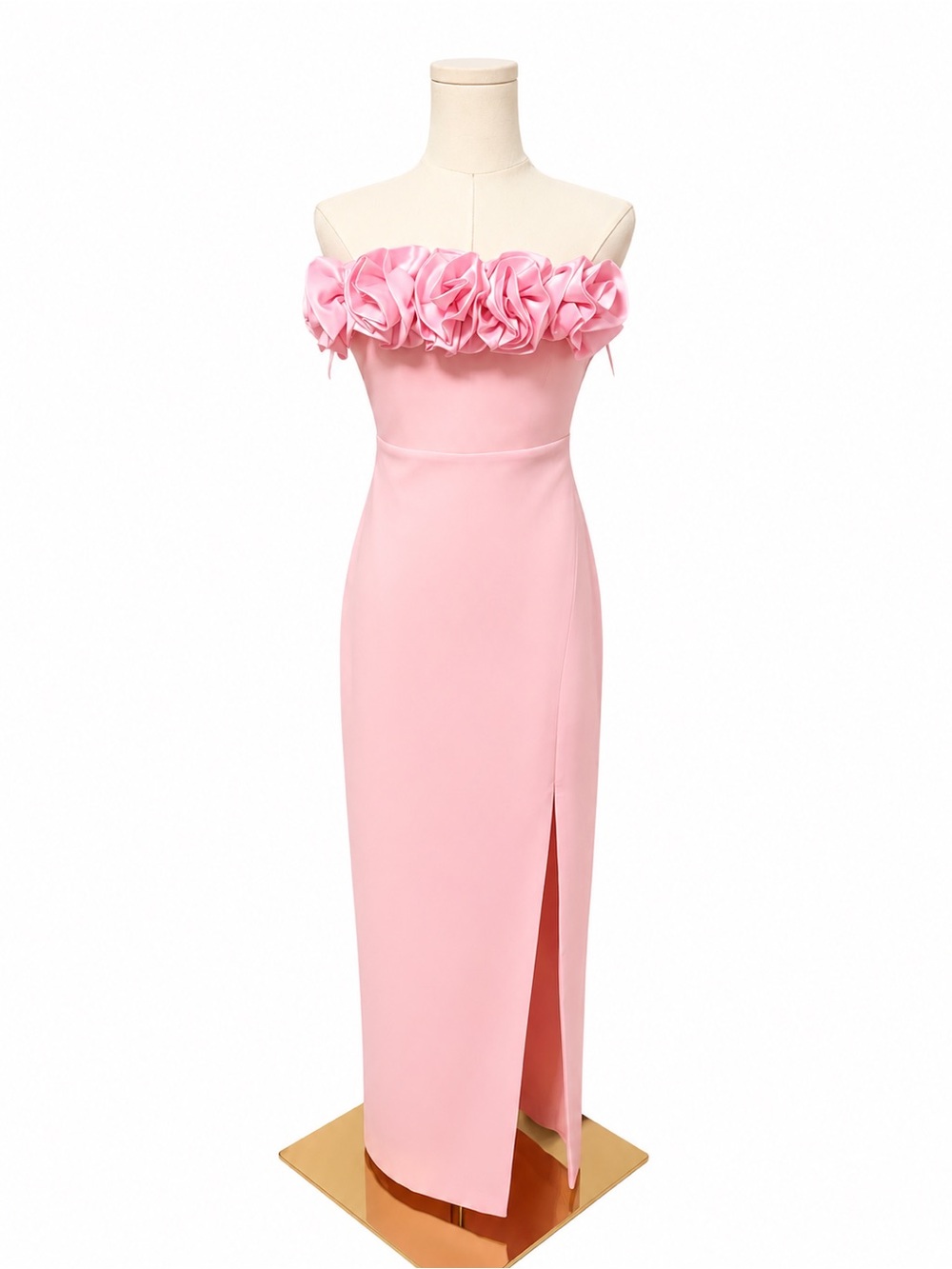 Likely Strapless Pink Ruffle-Trim Column Gown